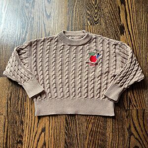 Weekend House Kids Cotton Tan Cable Knit Apple Sweater (3Y)